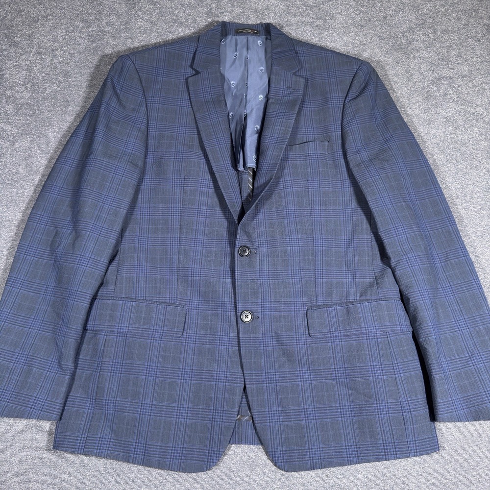 John Varvatos Men's Seersucker Unstructured Blazer Jacket 42R Blue Glen Check